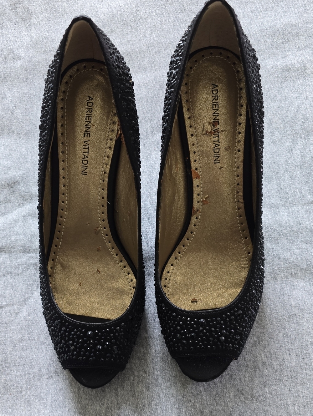 Adrienne Vittadini Black Embellished Peep-Toe Heels